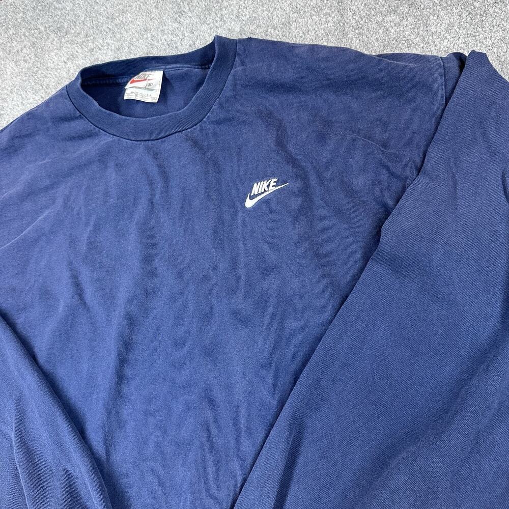 VTG Nike Crewneck Sweatshirt XL Navy Blue Swoosh Made USA 90s Pullover - Picture 1 of 8